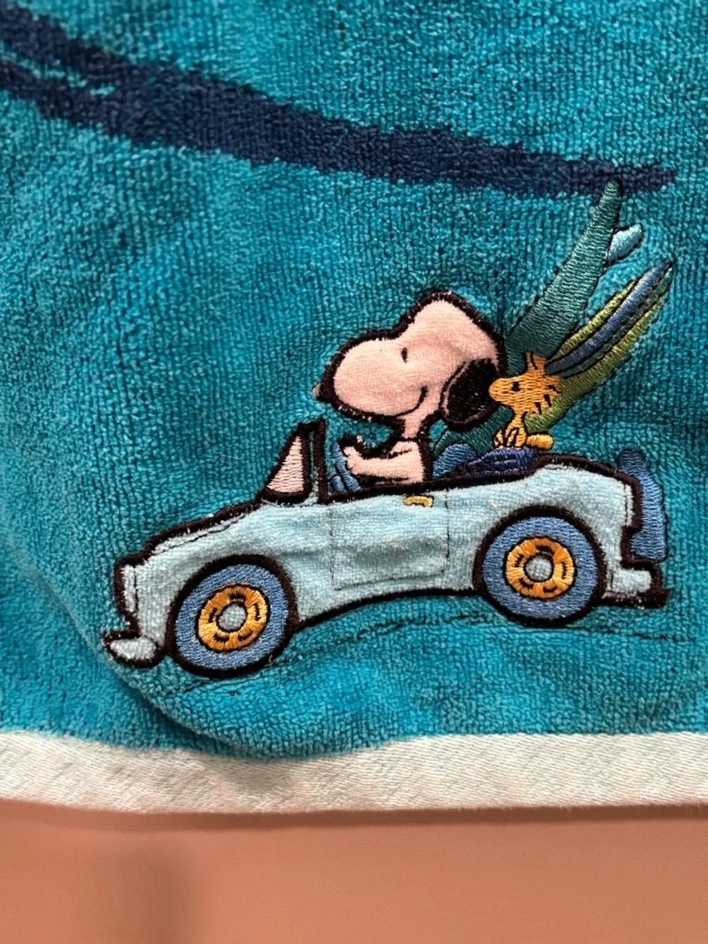 Peanuts Blue Snoopy Surfing Beach Towel with Embroidery